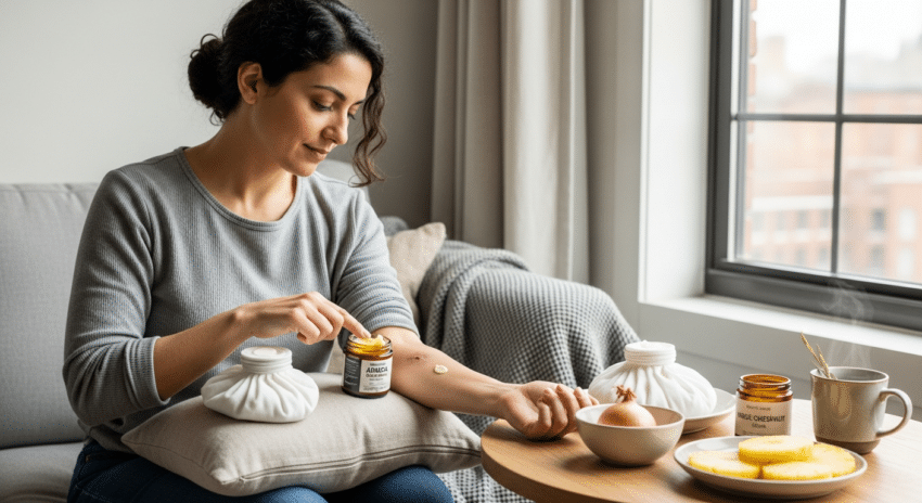 Hematóma kezelése természetesen: nő otthoni árnika krémmel alkarján